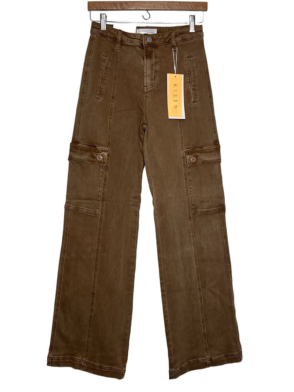 RISEN Cocoa Brown Cargo Pants Women's Size 3/26 High Rise Wide Leg Jeans